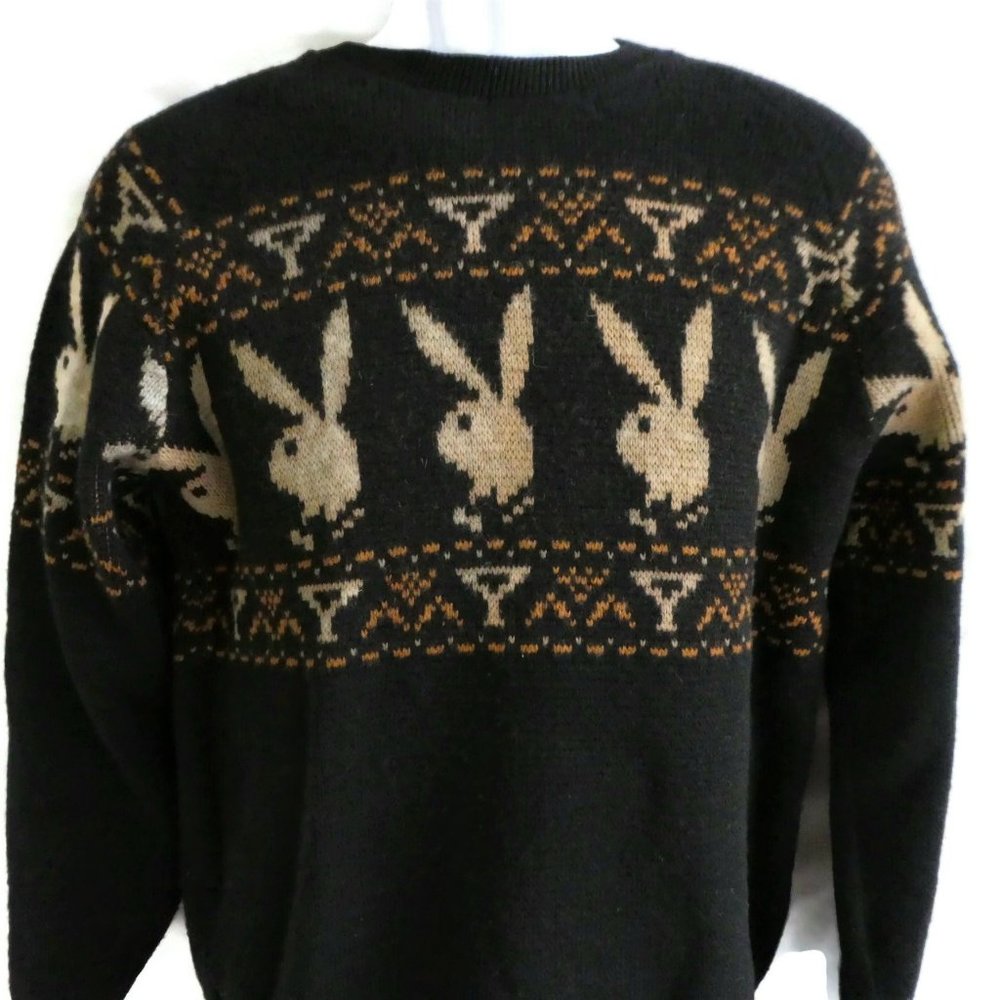SOLD Vintage 60s Playboy Sweater All Wool Black S - Picture 1 of 11